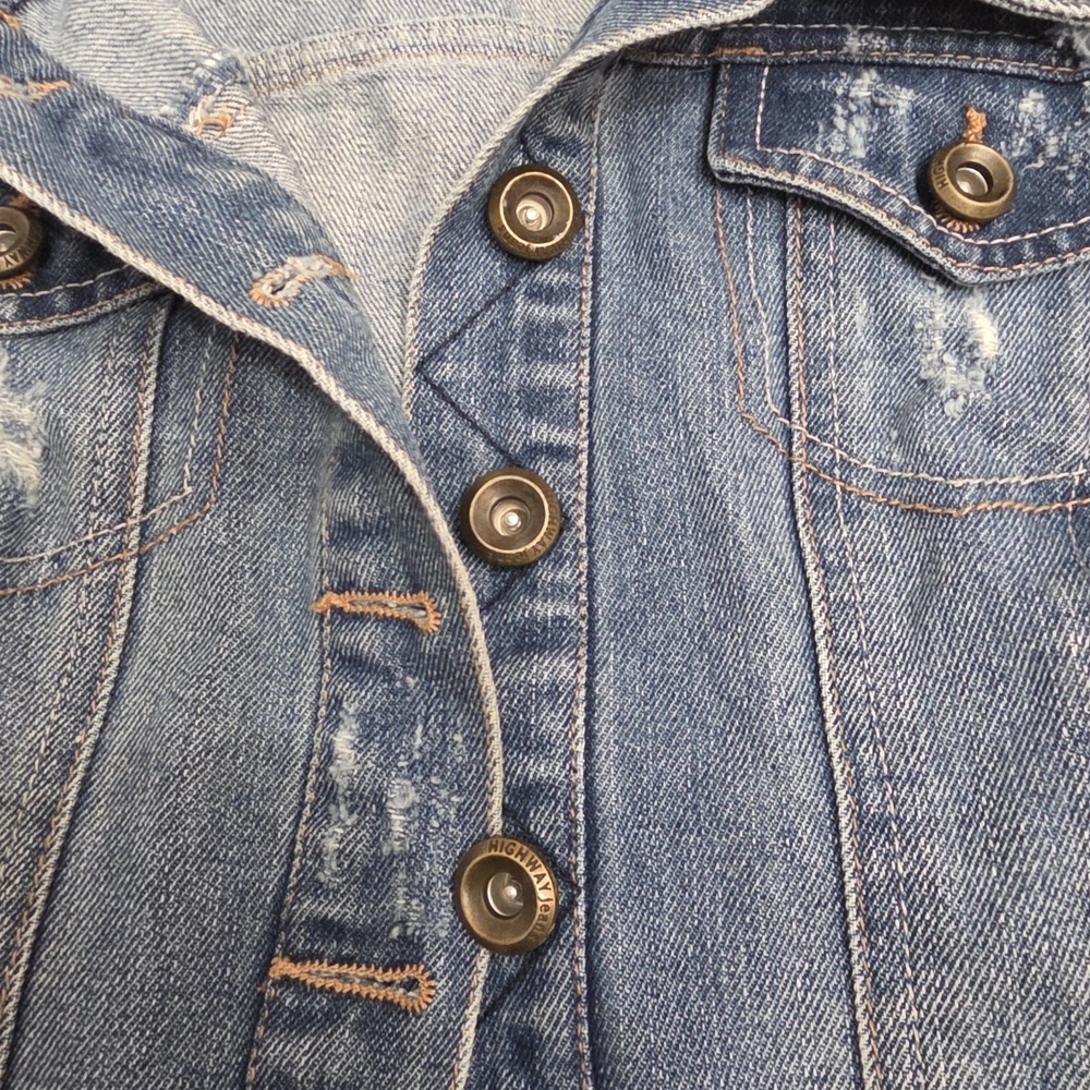 Highway Jeans Blue Denim Jacket Vest Cropped Vest Women's Juniors Size L - Picture 3 of 9